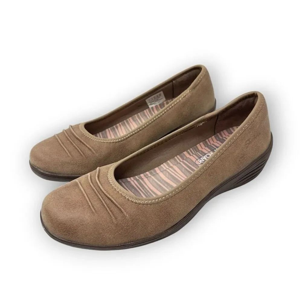 Skechers Skimmer Slip On Wedges Shoes Tan Brown Women’s Size 7